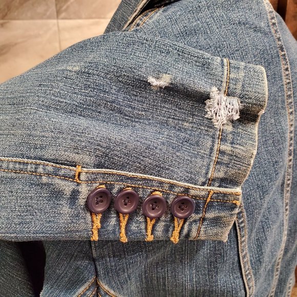 St. John's Bay Denim Jacket Size Med Stretch Button Blue Pockets Denim M - Picture 3 of 8